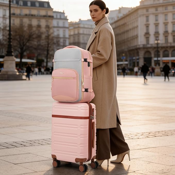 YAMTION Luggage Sets 6 Piece,Hardside 20In Suitcase with Spinner Wheels,TSA Lock,Carry On Suitcase Travel Essentials for Personal Items,Pink
