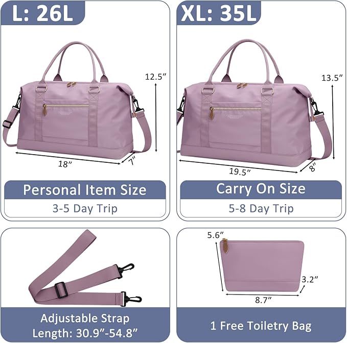 Travel Duffle Bag for Women, Weekender Bags, Hospital Bag for Labor Delivery, Lightweight Tote Duffel Overnight Bag with Luggage Sleeve,Airplane Travel Bags (Purple, X-Large)
