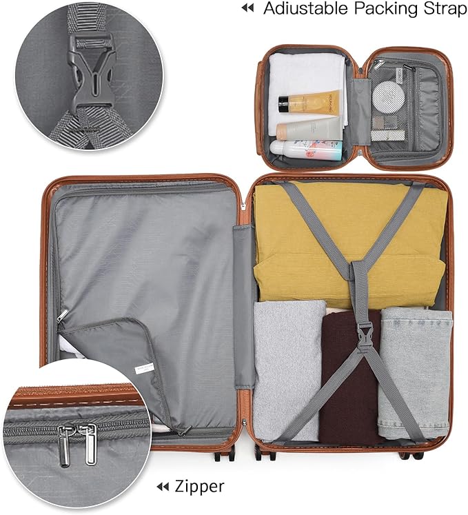 Kono Carry On Luggage Set Airline Approved Lightweight PC+ABS Carry On Suitcase with TSA Lock Spinner Wheels Durable Luggage Hardside Apricot Blue