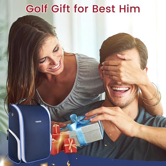 YOREPEK Golf Shoe Bag, with 3 Pockets for Socks, Gloves, Tees, Balls, Brush, Designed with a Buckle Top Carry Handle, Zippered Sport Shoe Carrier Bags with Ventilation, Golf Gifts for Men Unique,Blue