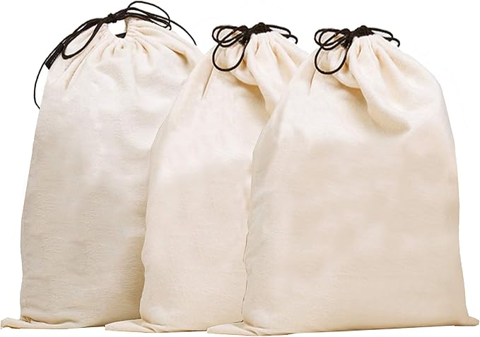 MISSLO Cotton Breathable Dust-proof Drawstring Storage Pouch Bag (Pack 3 XL)