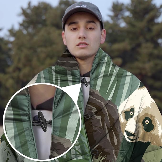 Camping Blanket Puffy - Outdoor Stadium Blanket Wearable, Lightweight, Packable, Machine Washable Camping Quilt for Traveling, Picnic, Beach, Party 78"x 56" (Bamboo Green)