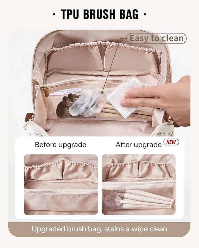 EACHY Travel Makeup Bag,Large Capacity Cosmetic Bags for Women,Waterproof Portable Pouch Open Flat Toiletry Bag Pattern Makeup Bag (F-Black-Large)