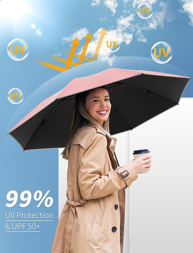 Seniny Inverted Travel Umbrella Compact - Windproof Umbrellas for Rain with Reflective Strip, Large UV Umbrella for Sun Protection, Automatic Portable Umbrellas Fold in Reverse for Car, Backpack