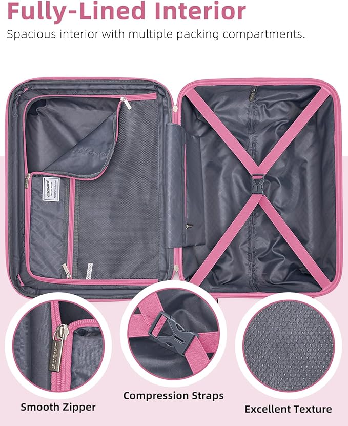 LARVENDER Carry on Luggage 22x14x9 Airline Approved, Expandable 20 Inch Hardside Suitcase with Wheels TSA Lock, PC+ABS Lightweight Carry on Suitcases for Women and Men, Berry (20/DB/TB)