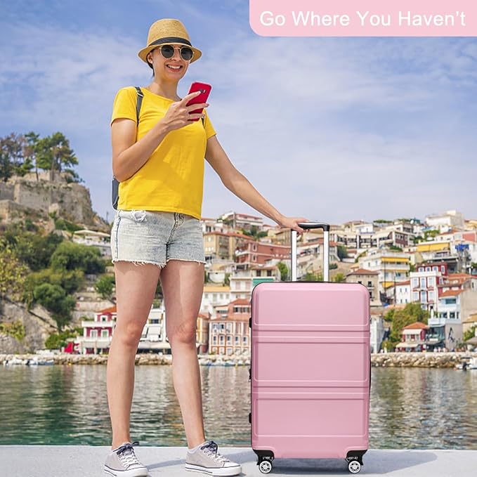 Kono 28 Inch Luggage Expandable Suitcase with Spinner Wheels TSA Lock Lightweight PC+ABS Hardside Large Checked Luggage Durable Rolling Suitcase Pink