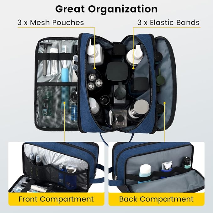 Vorspack Large Travel Toiletry Bag - Water Resistant Toiletry Bag for Men for Bathroom Toiletries Accessories Gifts - Navy Blue