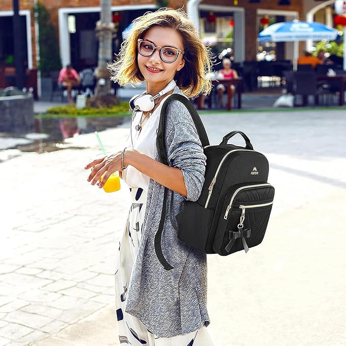 MATEIN Mini Backpack for Women, Waterproof Stylish Daypack Purse Shoulder Bag, Lightweight Small Casual Daily Travel Backpack Mochilas Para Mujer, Lady Girls Gifts for Work School, 2pcs Sets, Black