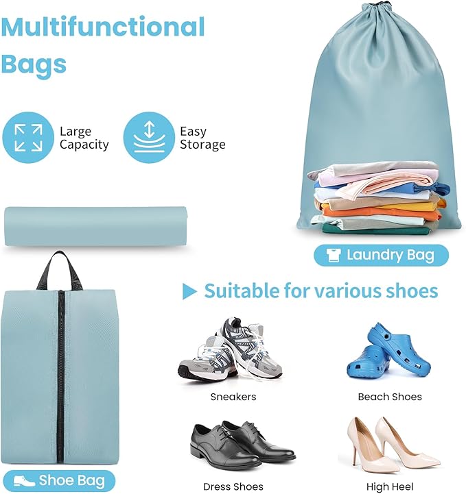 Mesh Packing Cubes for Travel, Durable Luggage Organizer with Sturdy Material and Double Zippers, Comprehensive Set for Travel Accessories Storage, 8 set, teal