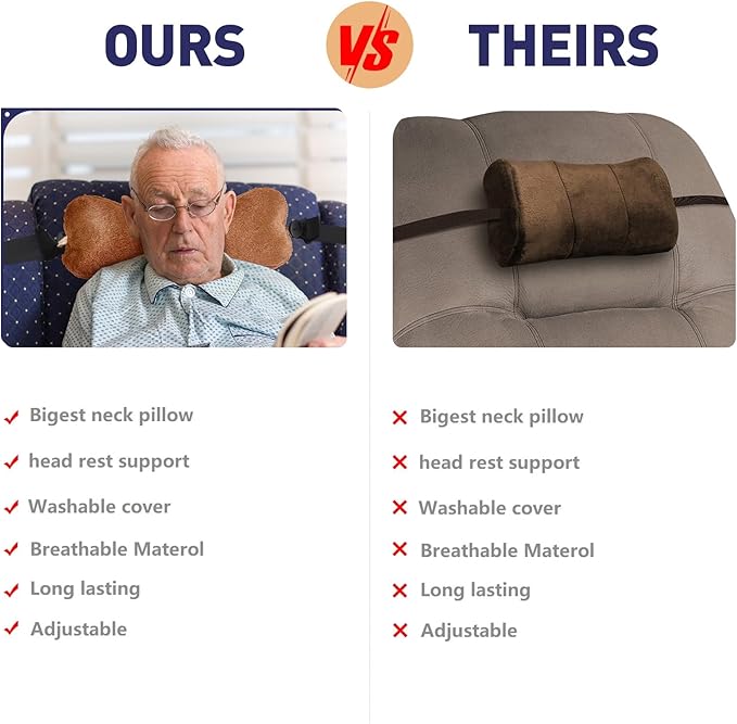 Head Recliner Pillow Adjustable Cotton Headrest Pillows for Recliner Chairs, Pain Relief Neck Support Pillow for Travel Home Sofa Armchair with Zipper Cover (Camel)