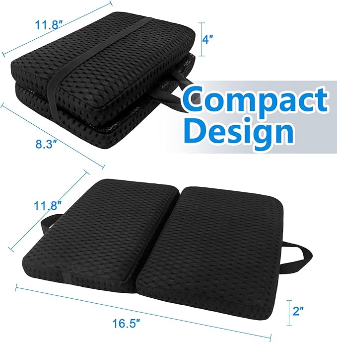 Portable Seat Cushion, Breathable 3D Fabric Foldable Seat Cushion for Stadium Bleachers/Airplane Travel; Soft, Thick & Ligheweight; Versatile Cushions for Bleachers, Flights, Camping, Office(Black,S)