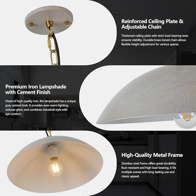 16" Pendant Lights Kitchen Island, Cement Gray Modern Large Pendant Light, Adjustable Hanging Light Fixture for Kitchen Living Room Dining Room Bedroom Café(2 Pack)