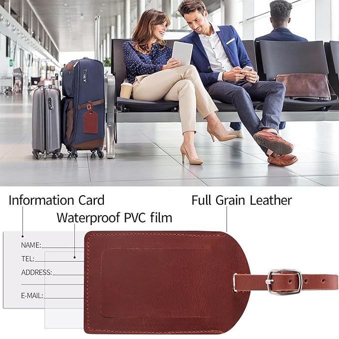 Ringsun Genuine Leather Luggage Tag for Suitcases ID Tags Bag Tags for Luggage (6 Pack, Red)