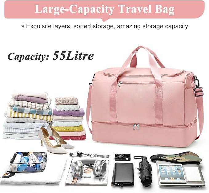 Extra Large Travel Duffle Bag,Carry on Overnight Weekend Bag with Shoes Compartment,Weekender Bags for Women for Travel Business Trips Sport Hospital