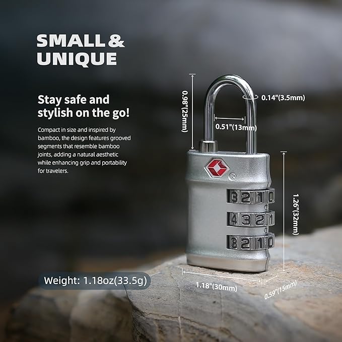 Luggage Locks TSA Approved, Small Padlock Combination for Travel Essentials, TSA Locks for Luggage, Gym Locker, Suitcase, Zipper, Gun Case, Candados para Locker, Outdoor Fence, Shed