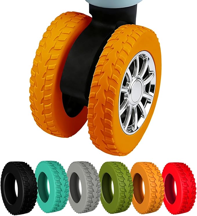 8 Pcs Luggage Wheel Covers,Silicone Protective Covers for 2-2.4" Suitcases Spinner Wheel,Upgraded Wear-Resistant, Silent, Shock Absorption Luggage Travel Accessories(Bright Orange)