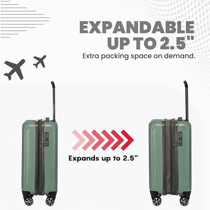 Spyder Rails Expandable Hardside Upright Suitcase with 360° Spinner Wheels, TSA Approved Lock (Sage, 3-Piece Set)
