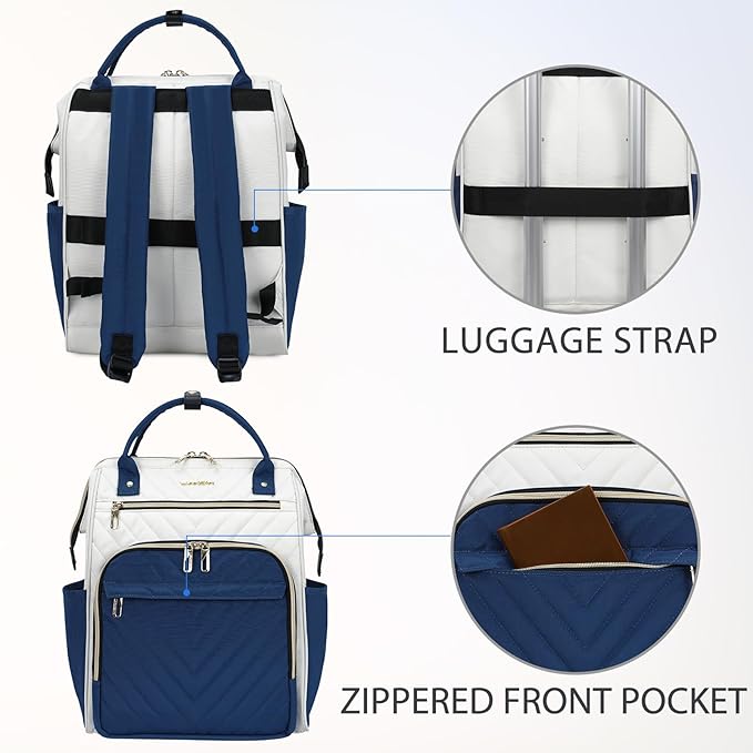 VANKEAN 17 Inch Laptop Backpack for Women Men Fashion Computer Work Bag, Large Capacity Waterproof Backpack with USB Port & RFID Pockets, College Daypack Business Travel, Beige-Haze blue