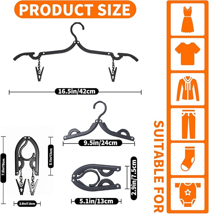 8Pcs Travel Hangers with Clips for Cruise Foldable Hangers - Portable Folding Clothes Hangers Travel Accessories Foldable Clothes Drying Rack Cruise Essentials