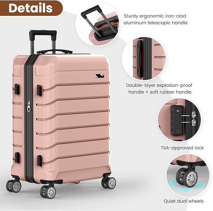 Luggage Sets 3 Piece, Hardside Carry On Suitcase with Spinner Wheels, Lightweight Durable Luggage for Travel | TSA Lock, Expandable Suitcase Set for Men and Women（20/26in） (Rose Gold)