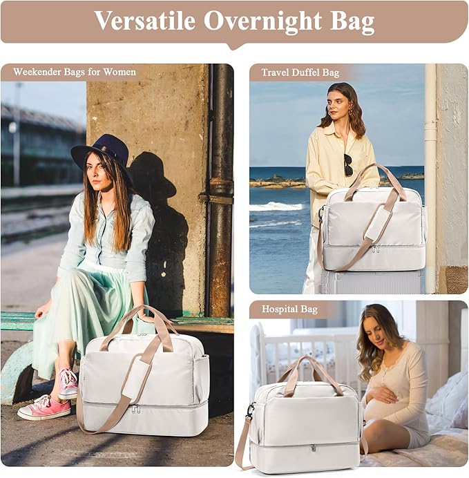 Travel Duffel Bags for Women, Carry-on Overnight Weekender Bag with Wet Pocket & Toiletry Bag, For Spirit Airlines 18x14x8 Personal Item Bag