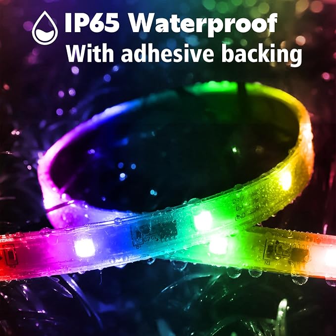 LETIANPAI 200ft Outdoor LED Strip Lights Waterproof, IP68 Outside Led Light Strips with App and Remote,Music Sync RGB Exterior Rope Self Adhesive Back for Deck,Balcony,Pool
