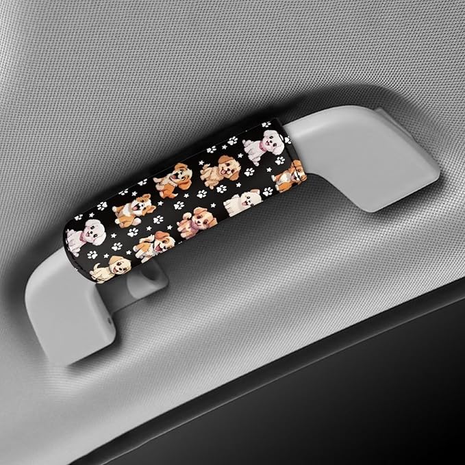 BIGCARJOB 2 Pcs Lovely Puppy Print Luggage Handle Wrap Set for Women Girls Travel Suitcase Handle Sleeve Cover Universal Identifier Travel Bag Wraps Washable Luggage Tags