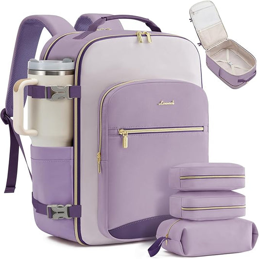 LOVEVOOK 40L Large Travel Backpack for Women, Carry on Backpack Airline Approved, Waterproof Travel Essentials fits 18" Laptop, TSA Personal Item Travels Bag Sports Backpack with 3 Packing Cubes
