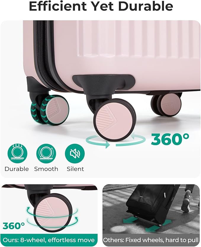 BAGSMART Carry On Luggage 22x14x9 Airline Approved with Spinner Wheels,100% PC Hardside Expandable Luggage with TSA Lock for Trips, 20 Inch Rolling Suitcases for Men Women,BlackPink