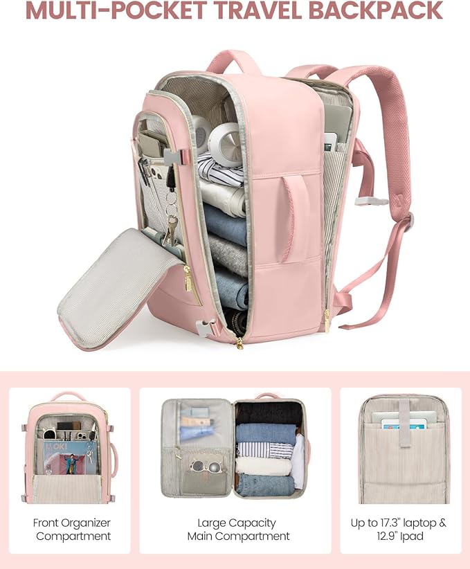 LOVEVOOK Travel Backpack for Women, 40L Carry On Backpack for Airplanes, Personal Item Bag for Airlines Fits 17 inch Laptop, TSA Approved Luggage with 3 Packing Cubes,Waterproof Weekender Gym Backpack
