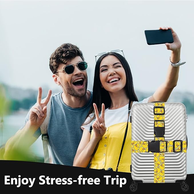 2 Pack Luggage Straps for Suitcases, Adjustable Travel Belt with Double Lock, Bright Colors Travel Packing Straps with Quick Release Buckle Unique Nylon for Sleeping Bag Car Seat (Duck)