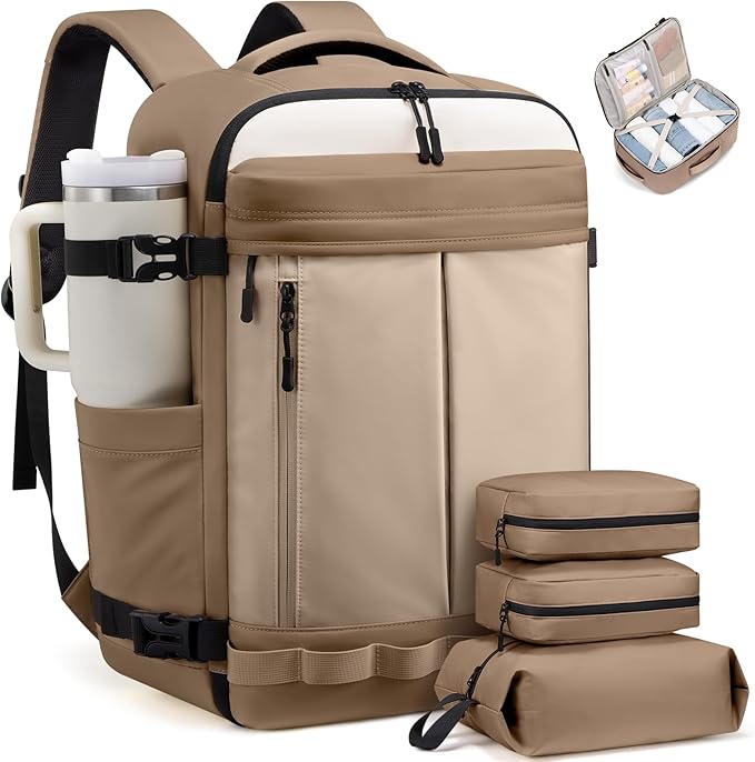 LOVEVOOK 40L Travel Backpack for Women Men, Airline Approved Carry On Luggage with 3 Cubes Accessories, TSA Personal Item Travel Cruise Essentials, Waterproof Weekender Overnight Bags fits 17" Laptop