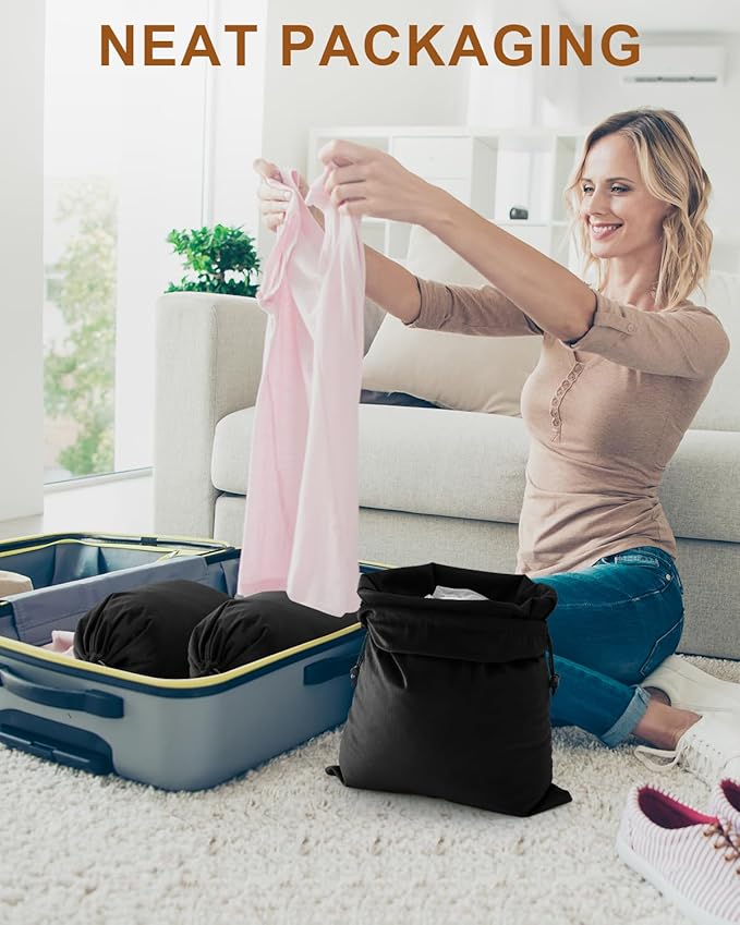 FantasyLife Shoe Bags for Travel, 17.3"x12.6" Washable Dust Bags for Storage & Packing, Flannel Shoe Pouch with Drawstring Closure for Purses, Handbags, Shoes & Toys (4, Black Beauty)