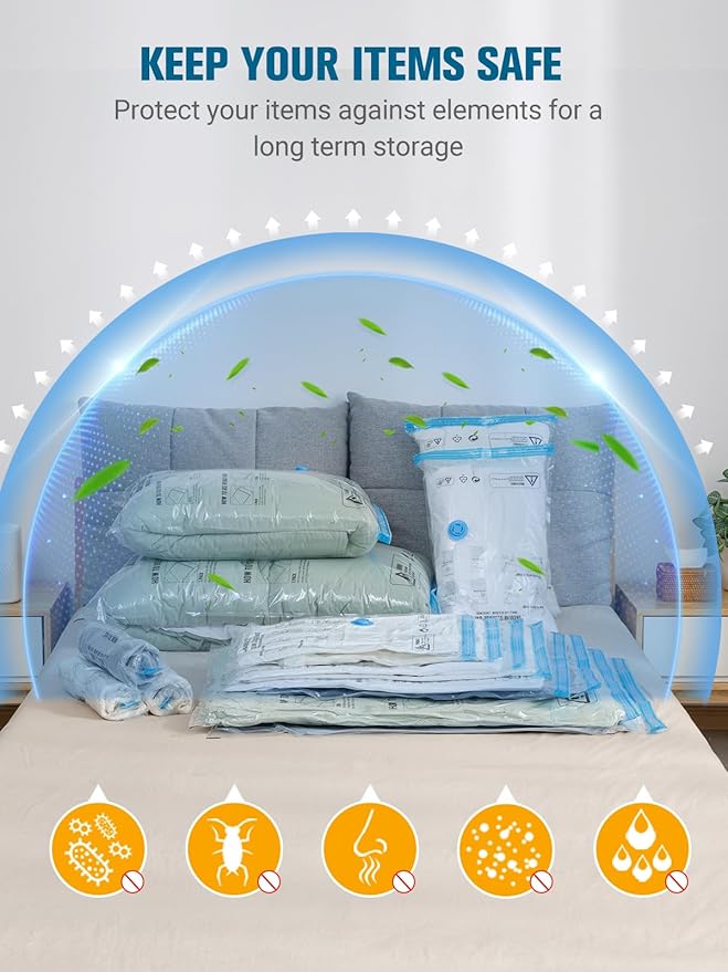 Vacuum Storage Bags with Electric Pump, New Air Valve Combo 22 Pack Compression Bag, Space Saving Vacuum Sealer Bag for Clothes, Blanket, Duvets, Pillows, Comforters, Travel, Two Compressing Ways