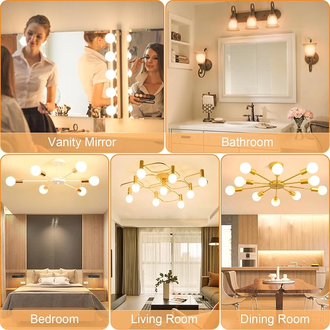 12 Pack G25 LED Vanity Barthroom Light Bulb 60W Equivalent 2700K Warm White | E26 LED Light Bulbs, CRI85+ Eye-Friendly, Type G Round Light Bulb for Makeup Mirror, 120V, 5W, 500LM No-flicker, Non-Dimmable