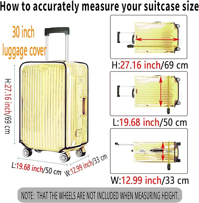 30 Inch Clear PVC Luggage Cover, 0.2mm Thick Lightweight Waterproof, Dustproof, Anti-Scratch Suitcase Cover, Luggage Covers for Suitcase TSA Approved, Fits 30"-31" Wheeled Luggage