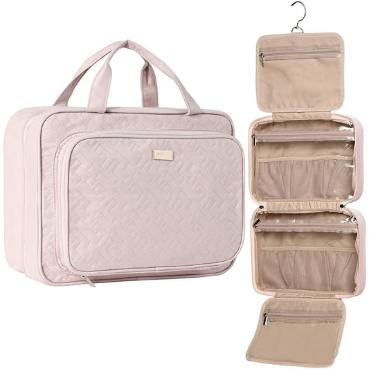 NISHEL Hanging Travel Toiletry Bag, Visible Makeup Organizer, Cosmetic Case for Journey Accessories, Bathroom Shower, Pink