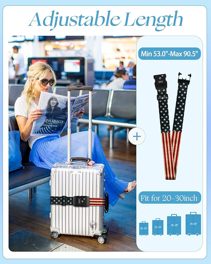 Slohif Luggage Straps TSA Lock for Suitcases - Travel Belt TSA Approved Accessories Luggage Identifiers Carry On Bag with Buckle Nylon Adjustable Band for Add a Bag Flag