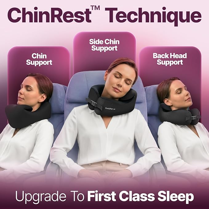 ComfyNap® Versatile Travel Neck Pillow for Airplane [Patented], 9 Positions in 3 Techniques, Plane Pillow with Pure Memory Foam, Travel Pillow with HeadRest Flight Sleep, Travel Essential - Mercury