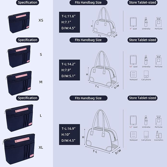 VANCORE Purse Organizer Insert for Handbags,Tote Bag Organizer Insert with Zipper Bag,Premium Handbag Organizer Inside Liner for Women with 15 Pockets