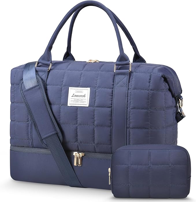LOVEVOOK Travel Duffle Bag with Shoe Compartments - Carry on Overnight Bag & Weekender Bags for Women, Yoga Gym Bag with Wet Pocket, 2Pcs Set
