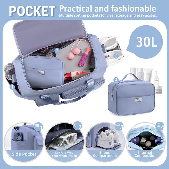 FIORETTO Women's Gym Duffle Bag with Shoes Compartment, 30L Capacity, Ideal for Travel, Gym, Sports, Duffel, Weekender
