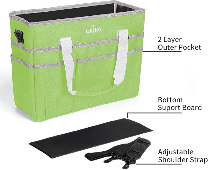 JJRING Craft Organizer Tote Bag, Large Art Storage Caddy with Multiple Pockets, Cyan Sewing Bag for Art, Craft, Scrapbooking, School, Medical, and Office Supplies Storage