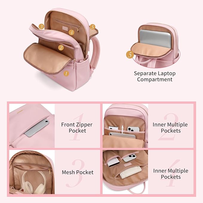 GOLF SUPAGS Women Laptop Backpack Casual Daypack for Work Travel College Backpack Purse Fits 14 Inch Notebook (Pink)