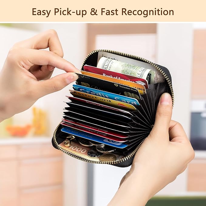 imeetu RFID Credit Card Holder, Small Leather Zipper Card Case Wallet for Women