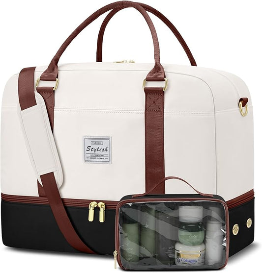 Weekender Travel Duffle Bag for Women: Overnight Bags with Shoe Compartment Carry on Bags for Airplanes with Toiletry Bag Weekend Yoga Gym Bag with Wet Pocket Travel Duffel Tote Bag Hospital Bag