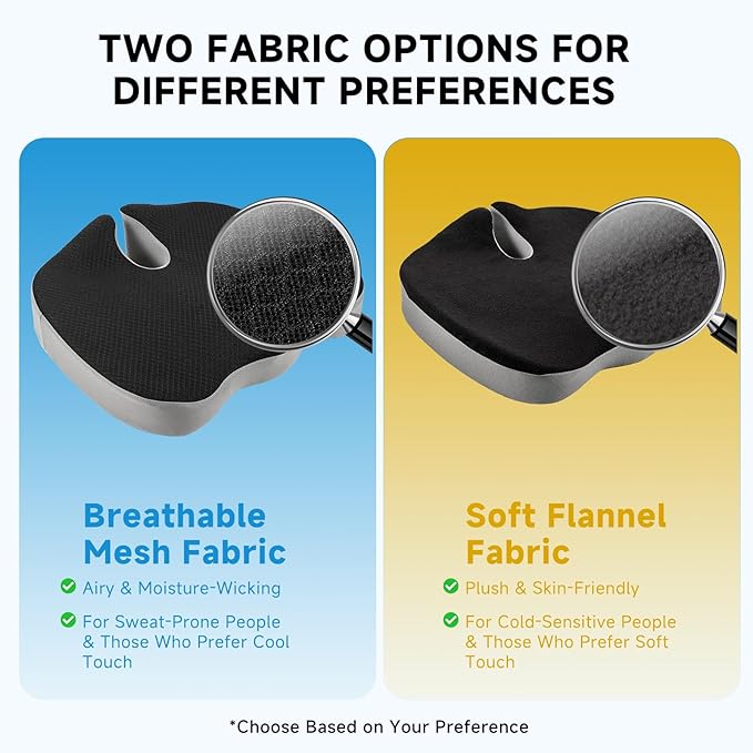 Ergonomic Memory Foam Seat Cushion – Premium Coccyx Support for Tailbone & Lower Back Relief, Contoured U-Shape Design, Non-Slip Base, Washable Cover