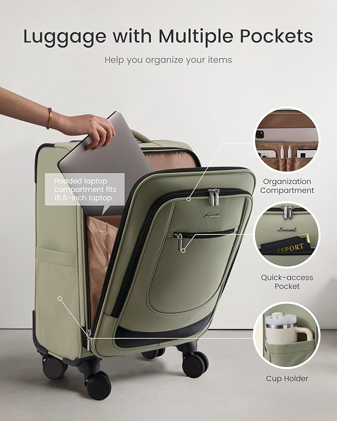 LOVEVOOK Carry On Luggage 22x14x9 Airline Approved, Softside Suitcase with Spinner Wheels for Men Women, 22 Inch Rolling Luggage with TSA Lock Multiple Compartments for Travel Business Trip