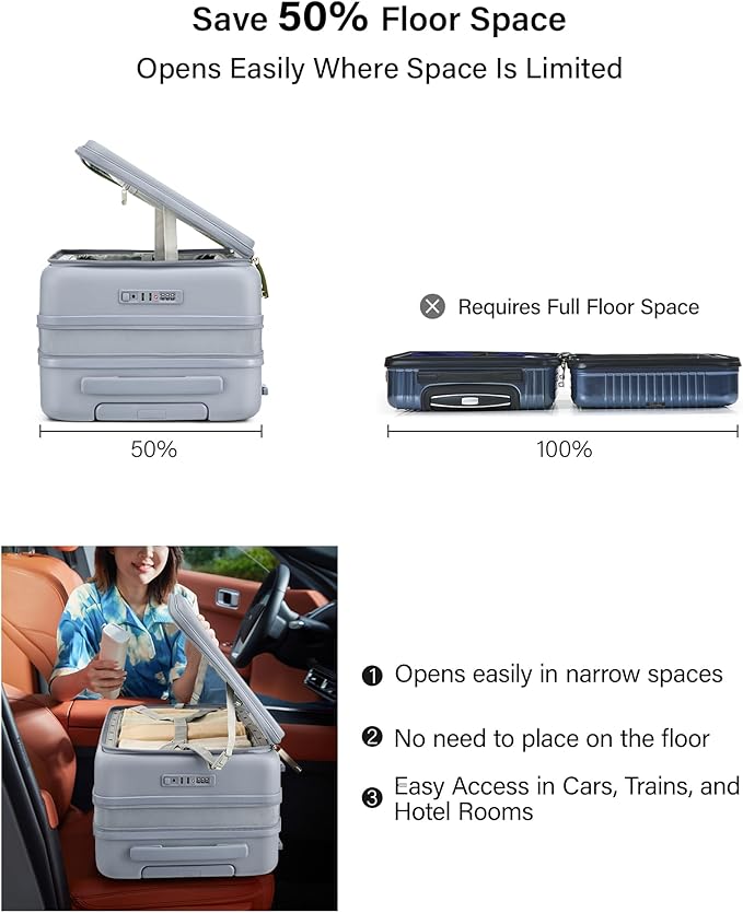 Hanke Hardside Expandable Carry On Luggage, 20 Inch Top Opening Trunk Luggages with Spinner Wheels, All-PC Hard Shell Carry-On Suitcase, Lightweight & TSA Airline Approved (Grey, 46L)