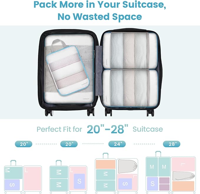 Cambond See Through Mesh Compression Packing Cubes - 4 Piece Expandable Space Saving Packing Cubes for Travel, Lightweight Travel Bags Luggage Packing Organizer Essentials for Suitcases, White